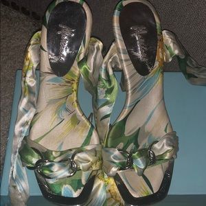 Marciano green multi patterned tie up sandals